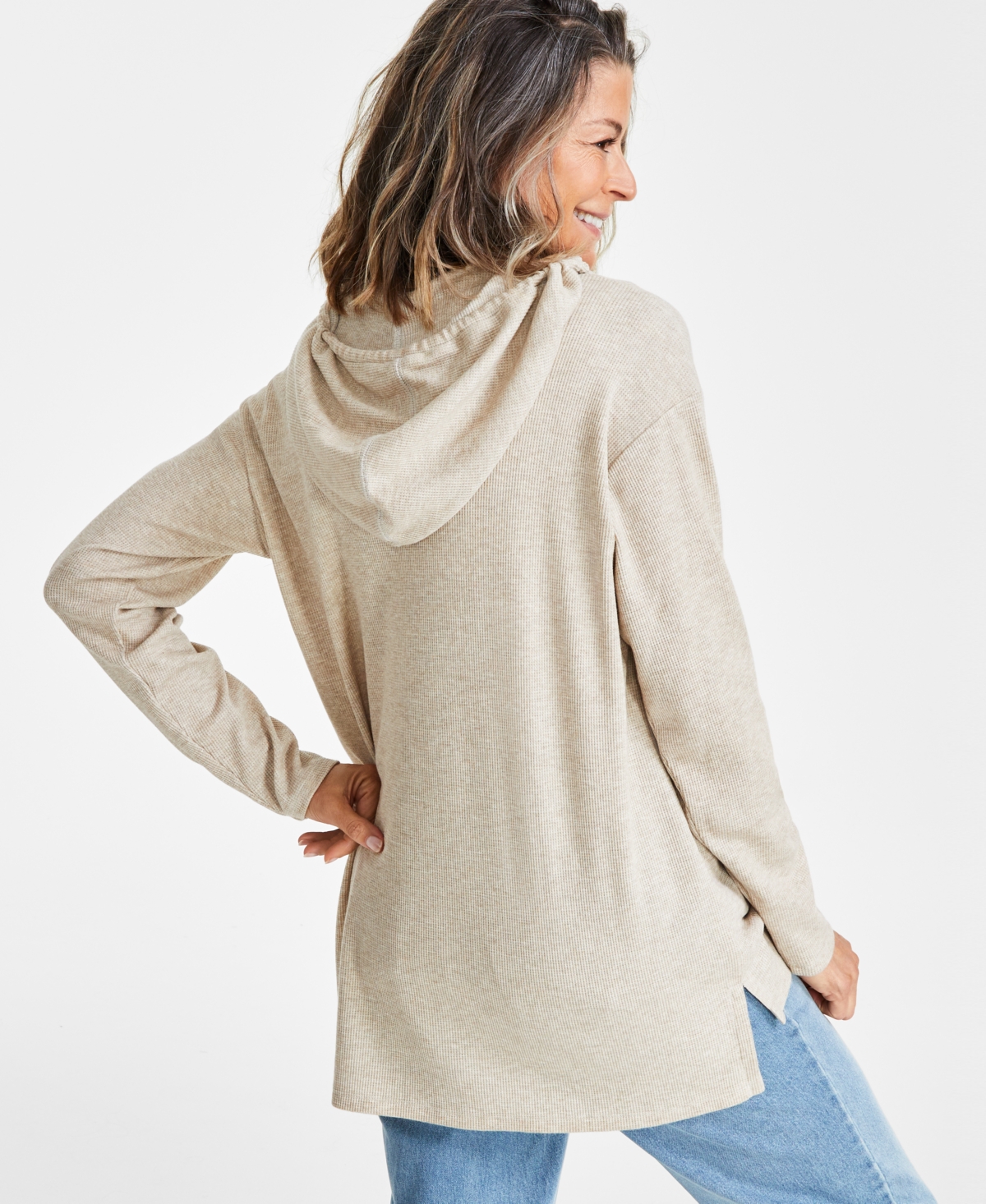 Style & Co Women's Waffle-Knit Hoodie Tunic, Created for Macy's