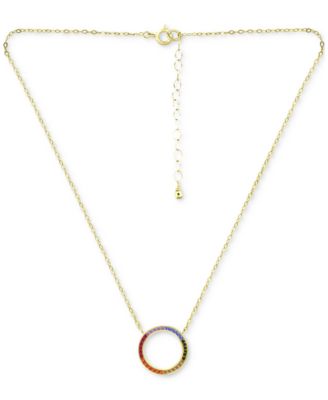 Rainbow Cubic Zirconia Open Circle Pendant Necklace in 18k Gold-Plated Sterling Silver, 16" + 2" extender, Created for Macy's