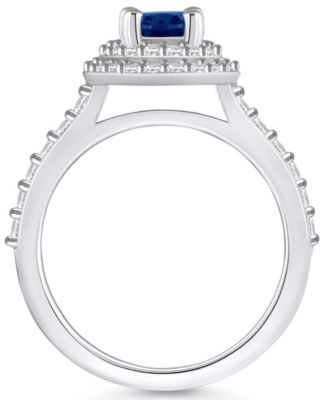 Sapphire (1-1/2 ct. t.w.) & Diamond (5/8 ct. t.w.) Oval Double Halo Ring in 14k Gold