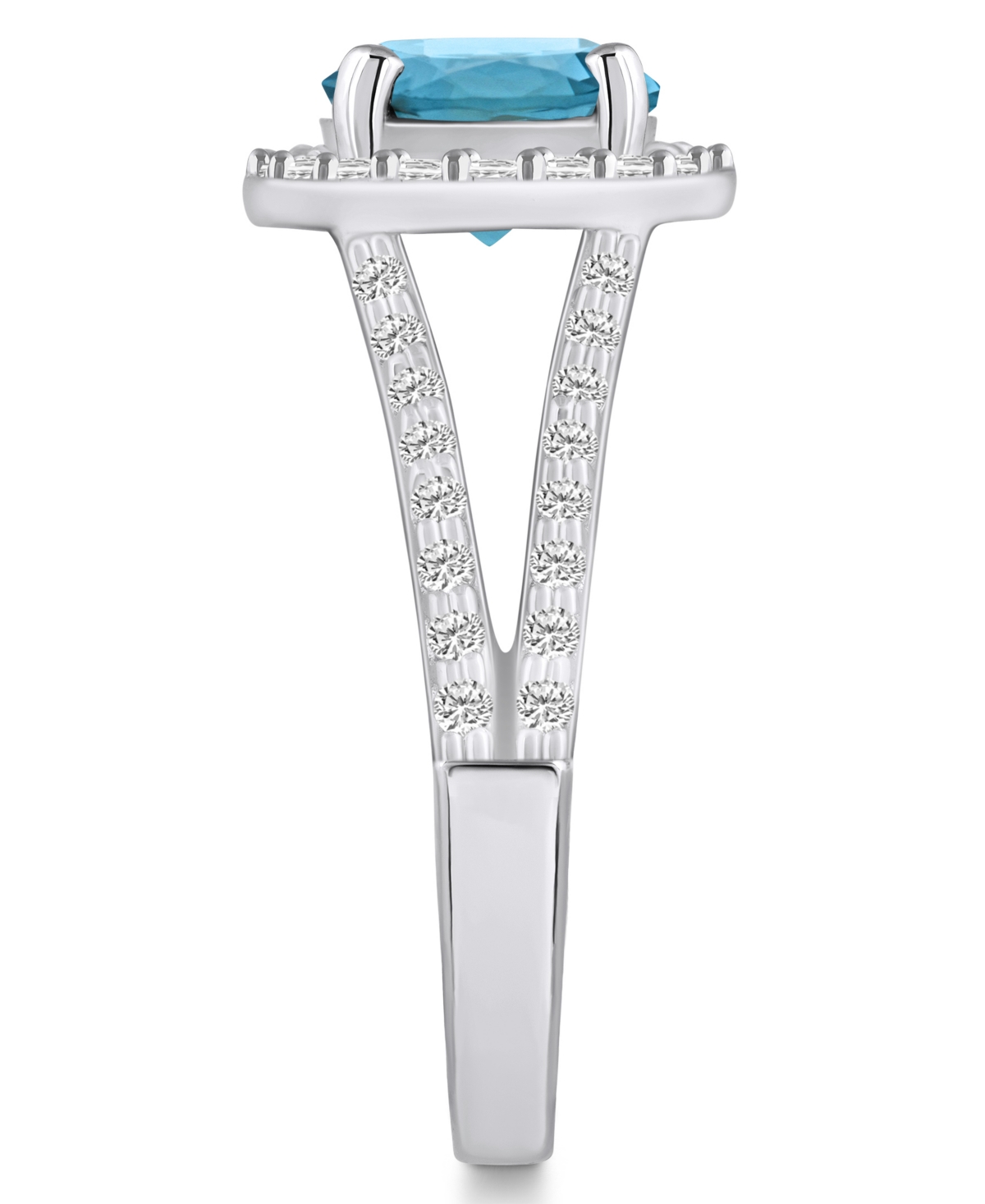 Macy's(2-3/8 ct. t.w.) and Diamond (1/2 ct. t.w.) Halo Ring in 14K White Gold - London Blue Topaz