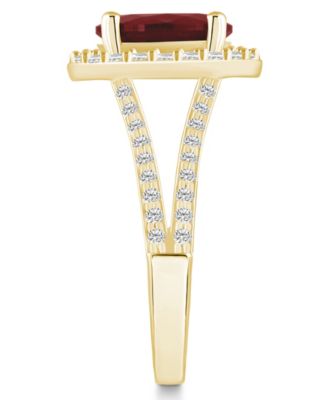 Garnet (3-1/10 ct. t.w.) and Diamond (3/4 ct. t.w.) Halo Ring in 14K Yellow Gold