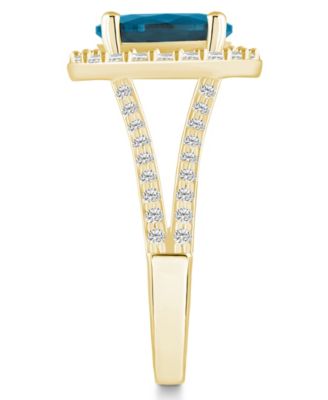London Blue Topaz (3-5/8 ct. t.w.) and Diamond (3/4 ct. t.w.) Halo Ring in 14K Yellow Gold