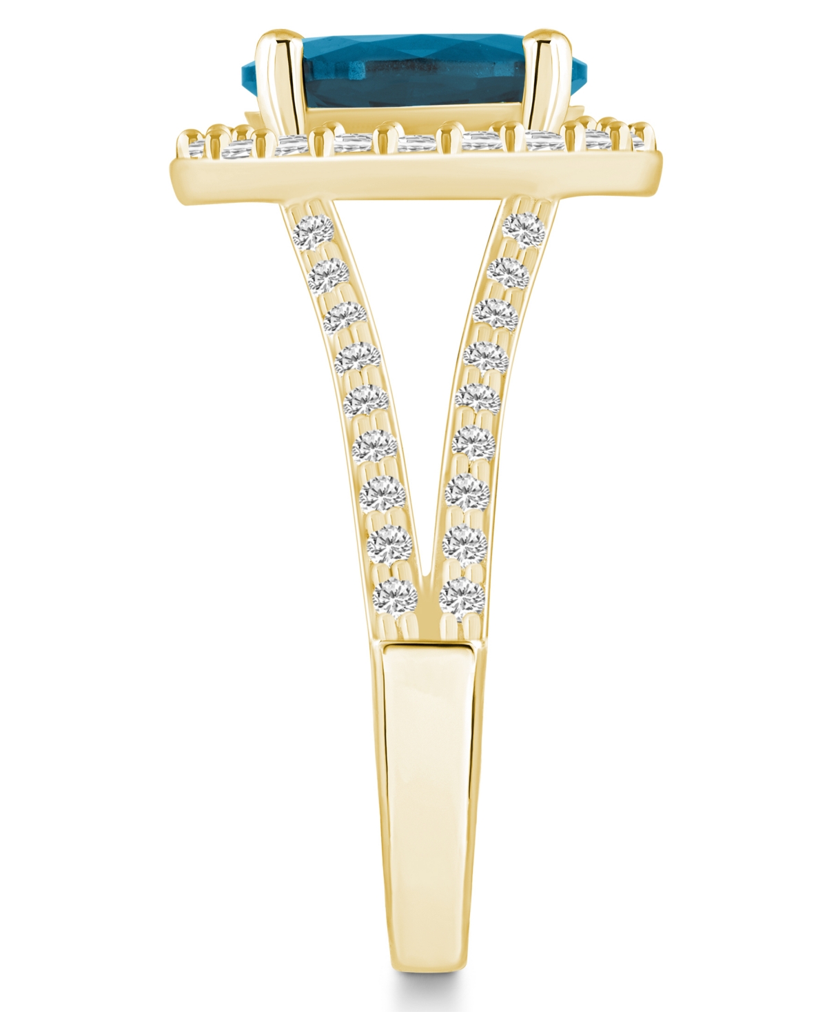 Macy's(3-5/8 ct. t.w.) and Diamond (3/4 ct. t.w.) Halo Ring in 14K Yellow Gold - London Blue Topaz