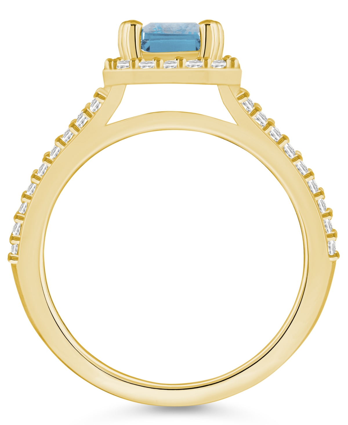 Macy's(1-3/8 ct. t.w.) and Diamond (1/2 ct. t.w.) Halo Ring in 14K Yellow Gold - Aquamarine