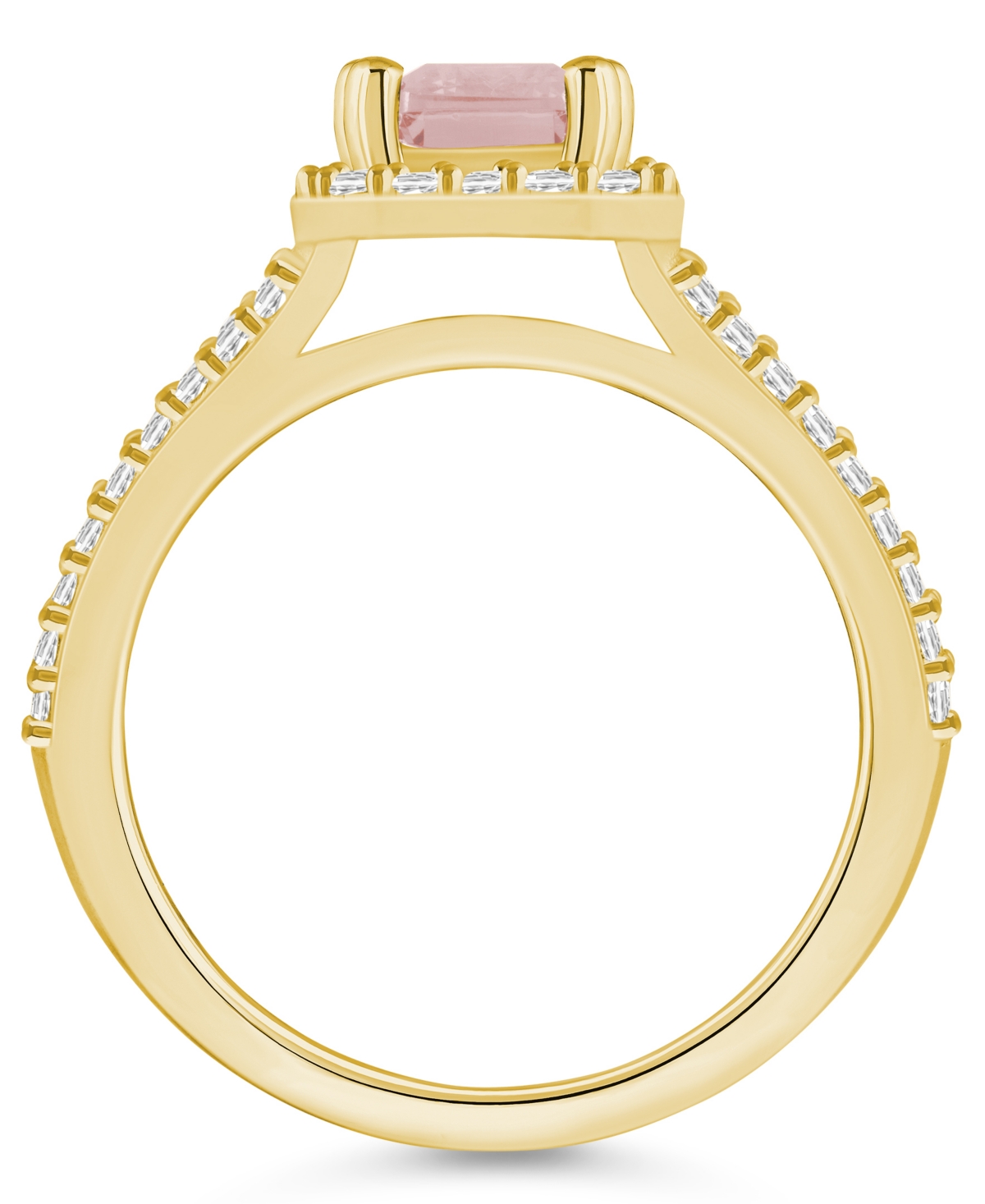 Macy's(1-3/8 ct. t.w.) and Diamond (1/2 ct. t.w.) Halo Ring in 14K Yellow Gold - Morganite
