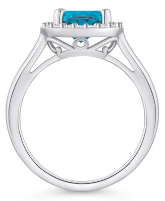 Blue Topaz (2-3/4 ct. t.w.) and Diamond (1/4 ct. t.w.) Halo Ring in 14K White Gold