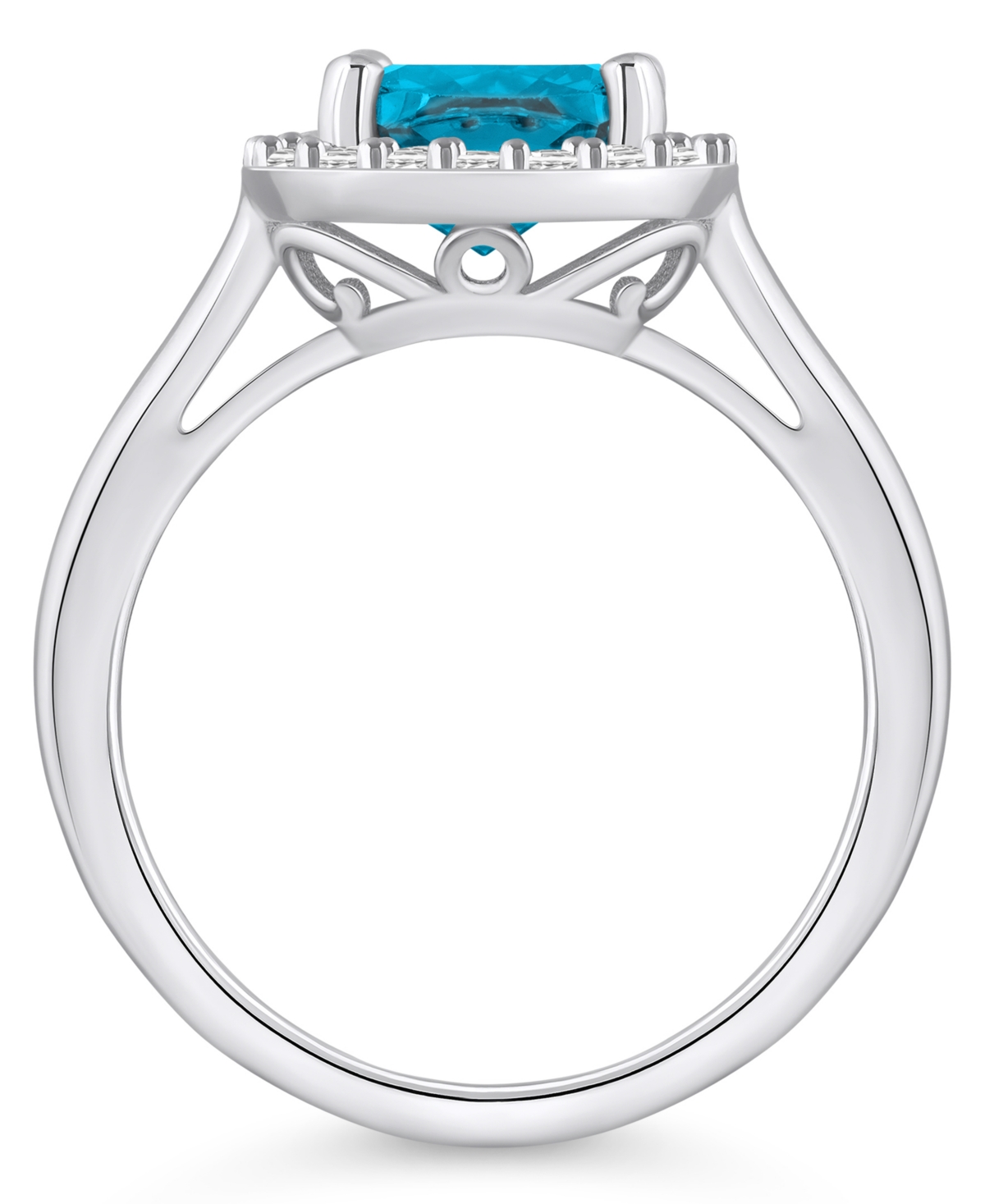Macy's(2-3/4 ct. t.w.) and Diamond (1/4 ct. t.w.) Halo Ring in 14K White Gold - Blue Topaz