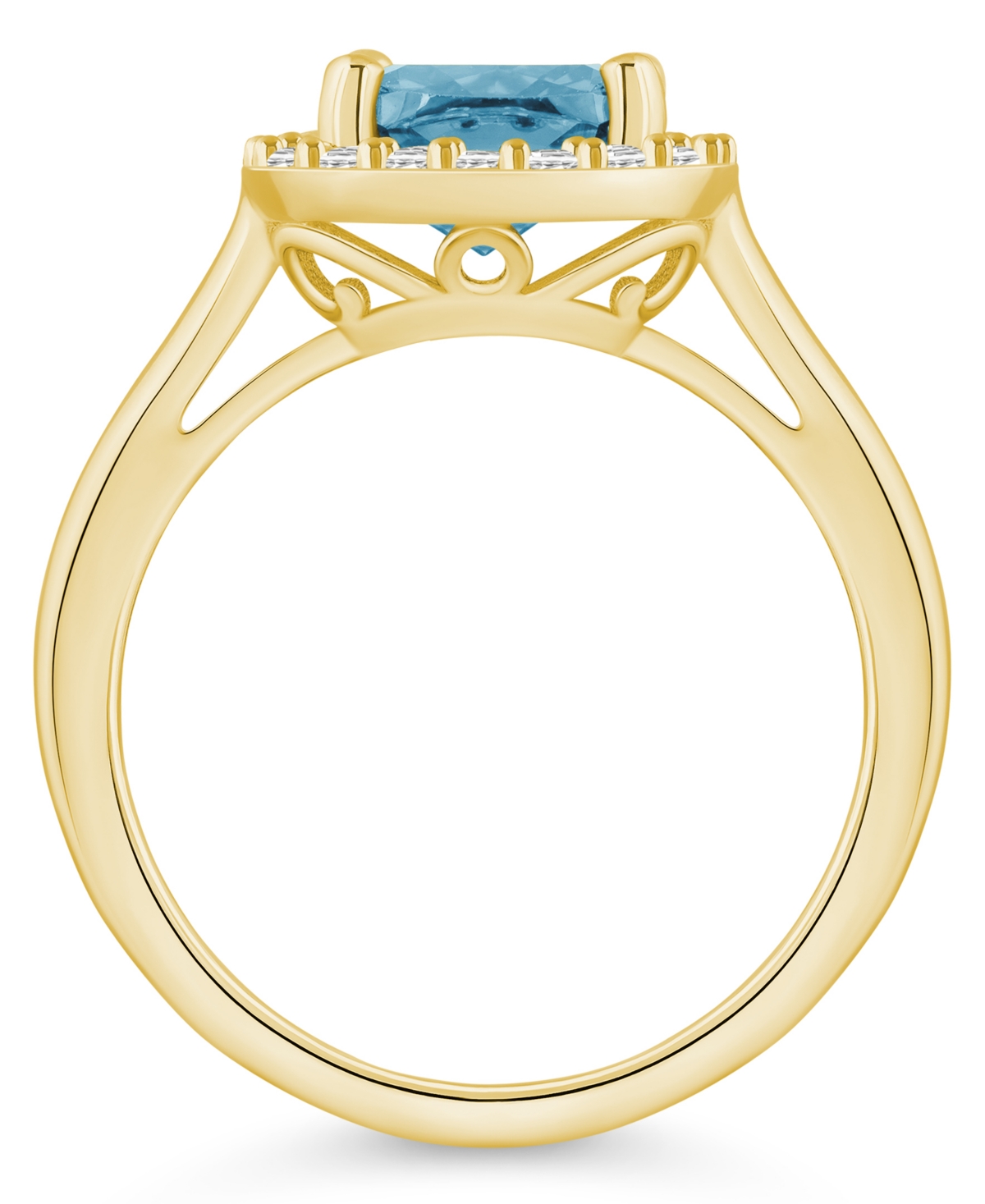 Macy's(2 ct. t.w.) and Diamond (1/4 ct. t.w.) Halo Ring in 14K Yellow Gold - Aquamarine