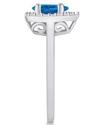 London Blue Topaz (1 ct. t.w.) and Diamond (1/5 ct. t.w.) Halo Ring in 14K White Gold
