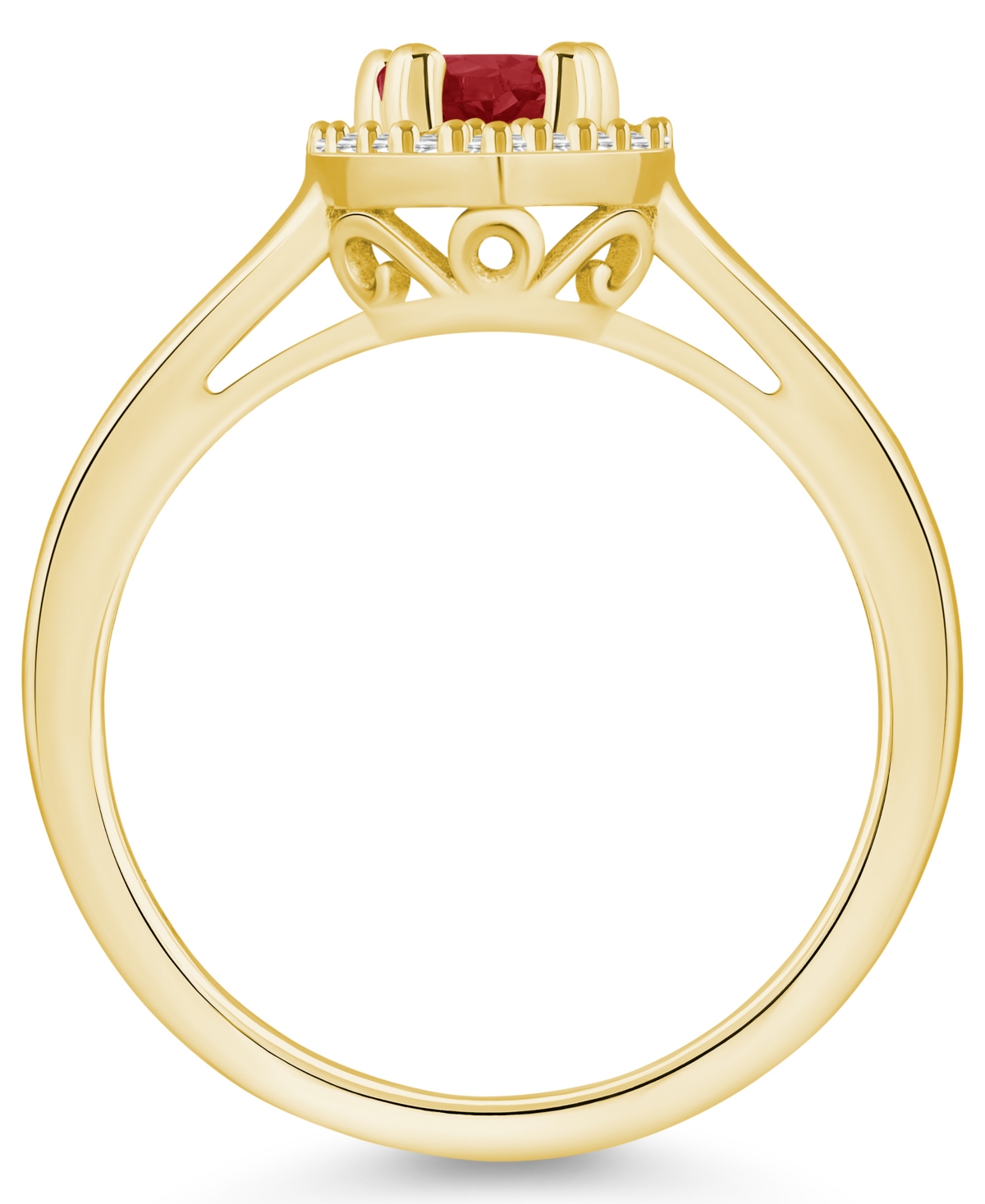 Macy's(1-1/10 ct. t.w.) and Diamond (1/5 ct. t.w.) Halo Ring in 14K Yellow Gold - Garnet