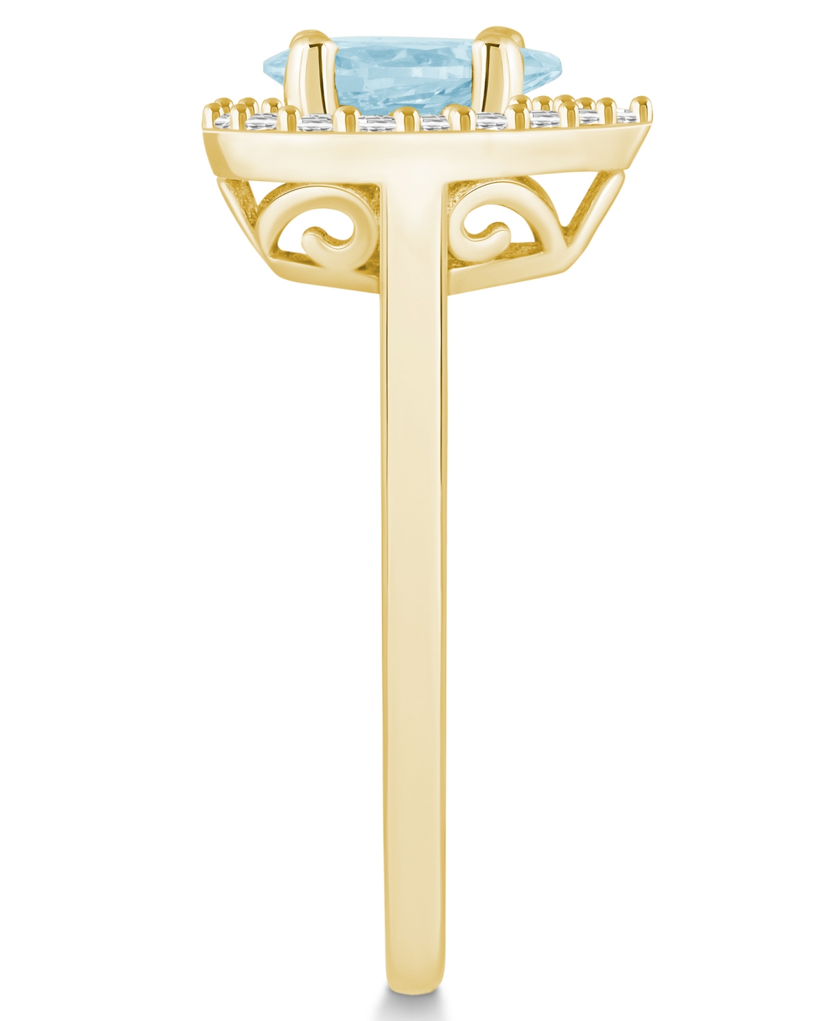 Macy's(3/4 ct. t.w.) and Diamond (1/5 ct. t.w.) Halo Ring in 14K Yellow Gold - Aquamarine