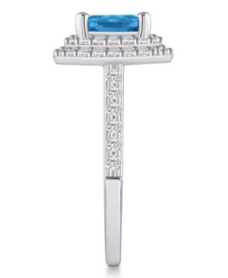 Blue Topaz and Diamond Accent Halo Ring in 14K White Gold