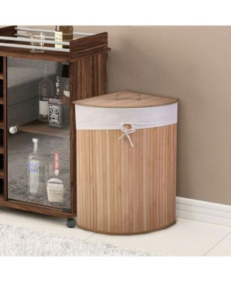 Corner Bamboo Hamper Laundry Basket Washing Cloth Bin Storage Bag Lid