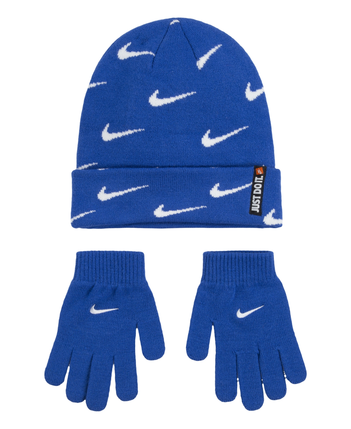 Nike Big Boys Swoosh Repeat Beanie And Gloves, Set Of 2 In Game Royal Blue