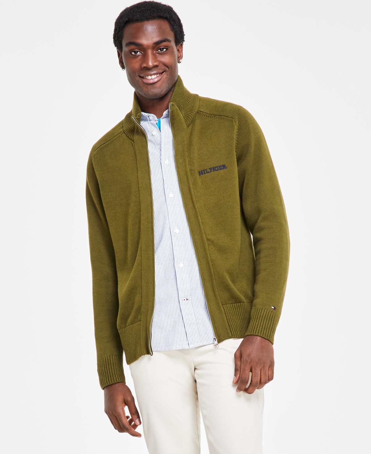 Tommy Hilfiger Men's Chunky Zip-through Sweater In Putting Green