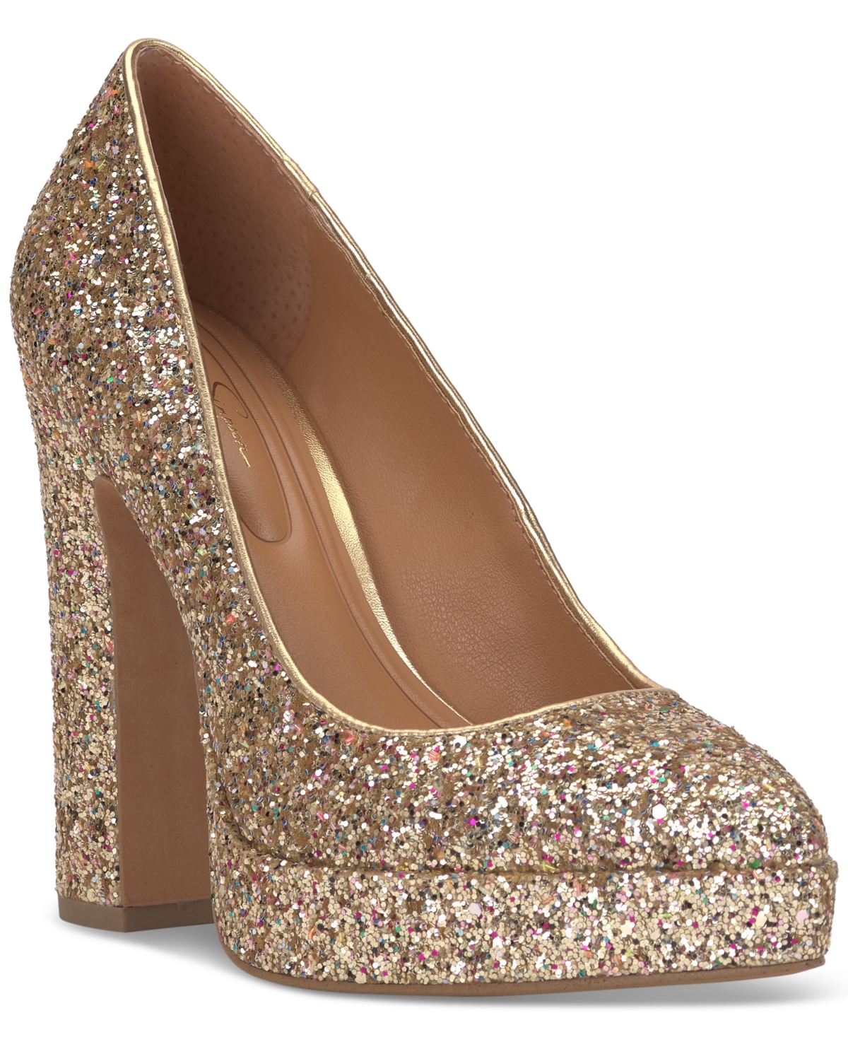 Shop Jessica Simpson Glynis-p Block Heel Sequin Pumps In Party Gold Synthetic