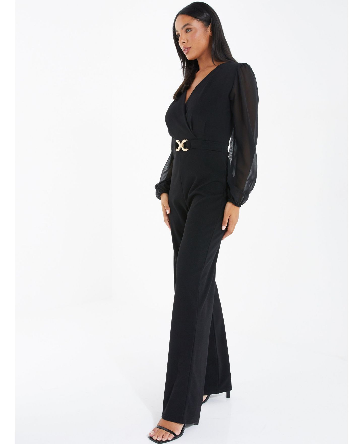 Женский комбинезон QUIZ Chiffon Palazzo Jumpsuit, цвет: Чёрный — фото 2