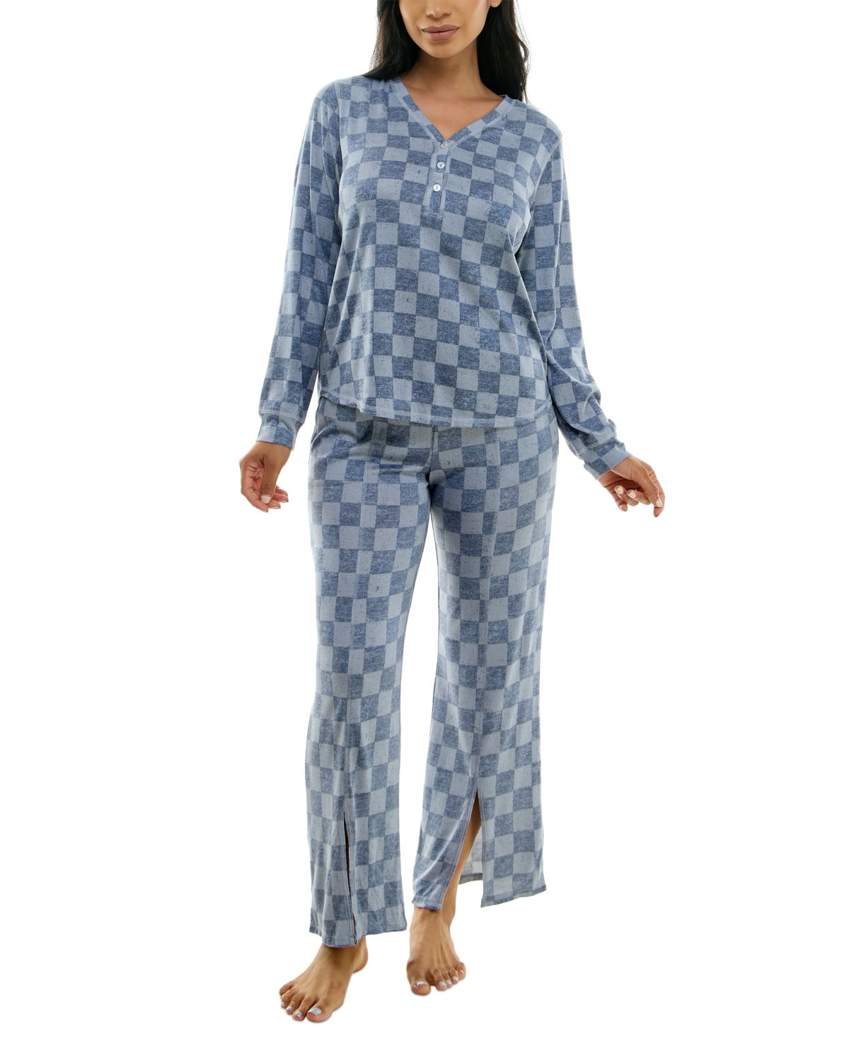 Roudelain Women's 2-pc. Printed Henley Pajamas Set In Laurel Checker