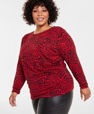 I.N.C. International Concepts - Plus Size Printed Long-Sleeve Drape-Front Top