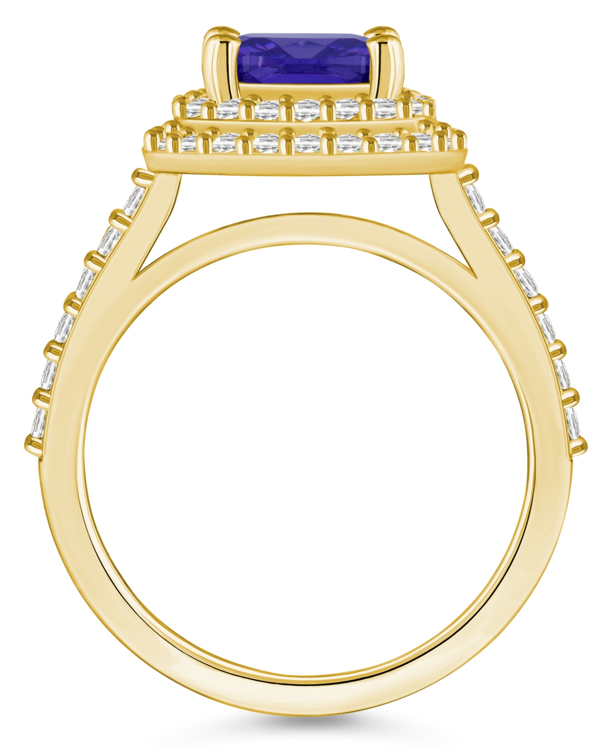 Tanzanite (2-1/3 ct. t.w.) & Diamond (5/8 ct. t.w.) Cushion Halo Statement Ring in 14k- GOLD
