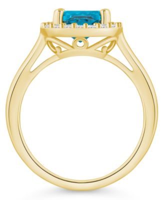 Blue Topaz (2-3/4 ct. t.w.) and Diamond (1/4 ct. t.w.) Halo Ring in 14K Yellow Gold