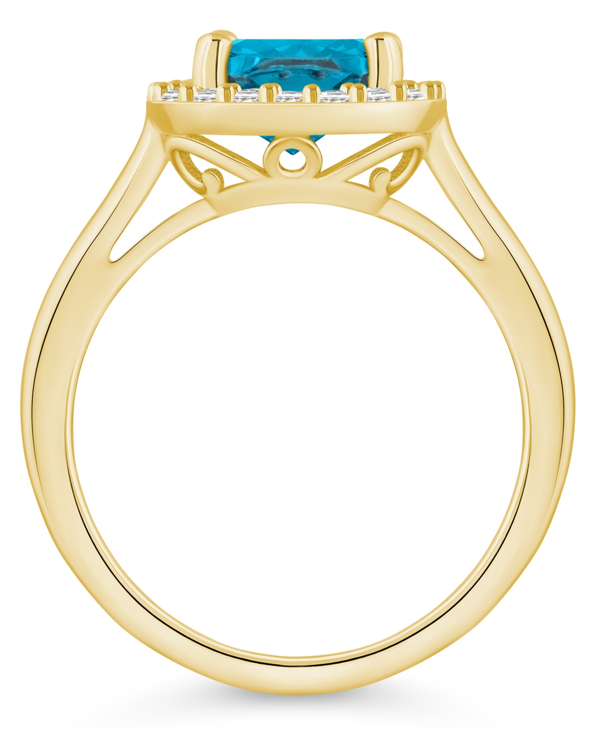 Macy's(2-3/4 ct. t.w.) and Diamond (1/4 ct. t.w.) Halo Ring in 14K Yellow Gold - Blue Topaz