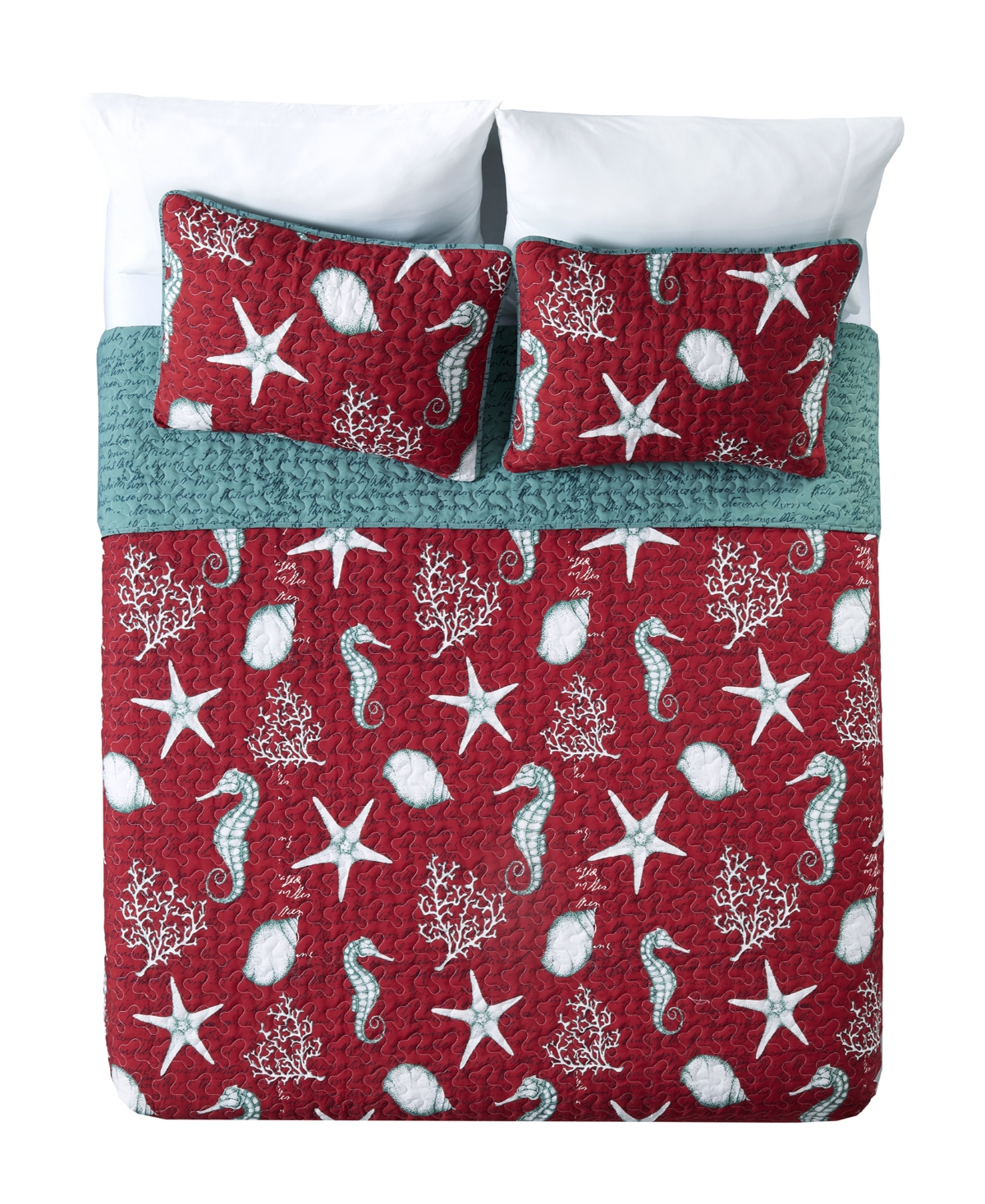 Videri Home Festive Seahorse Reversible 3-piece Quilt Set, Full/queen In Red Multi