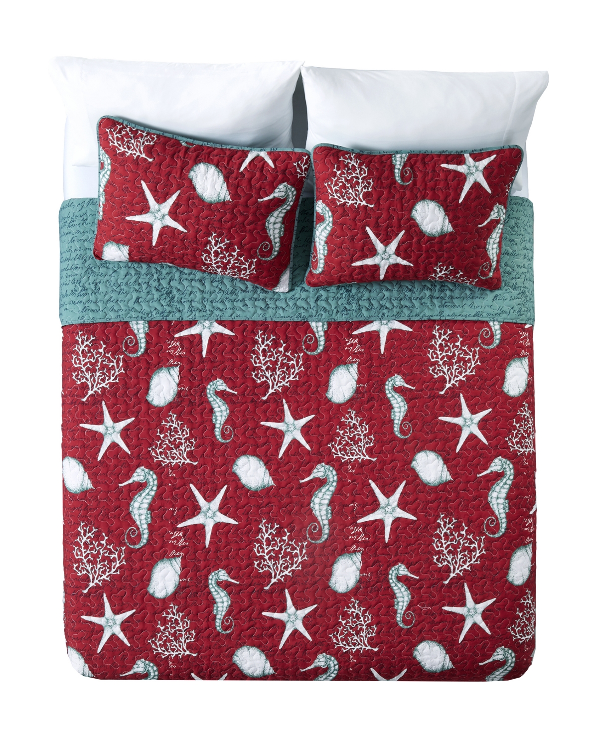 Shop Videri Home Festive Seahorse Reversible 3-piece Quilt Set, Full/queen In Red Multi