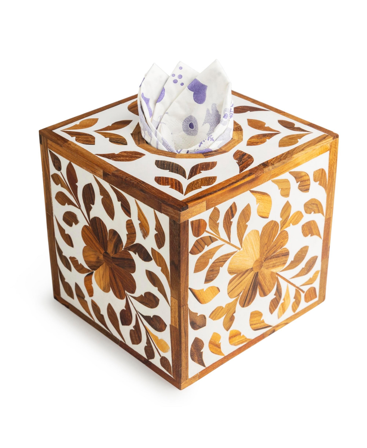 Jodhpur Wood Inlay Tissue Box Cover, Small - Open Miscellaneous