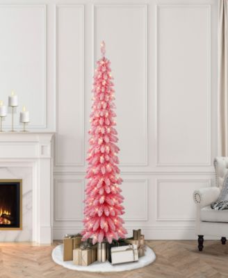 Puleo 6' Pre-Lit Flocked Artificial Alpine Pencil Tree