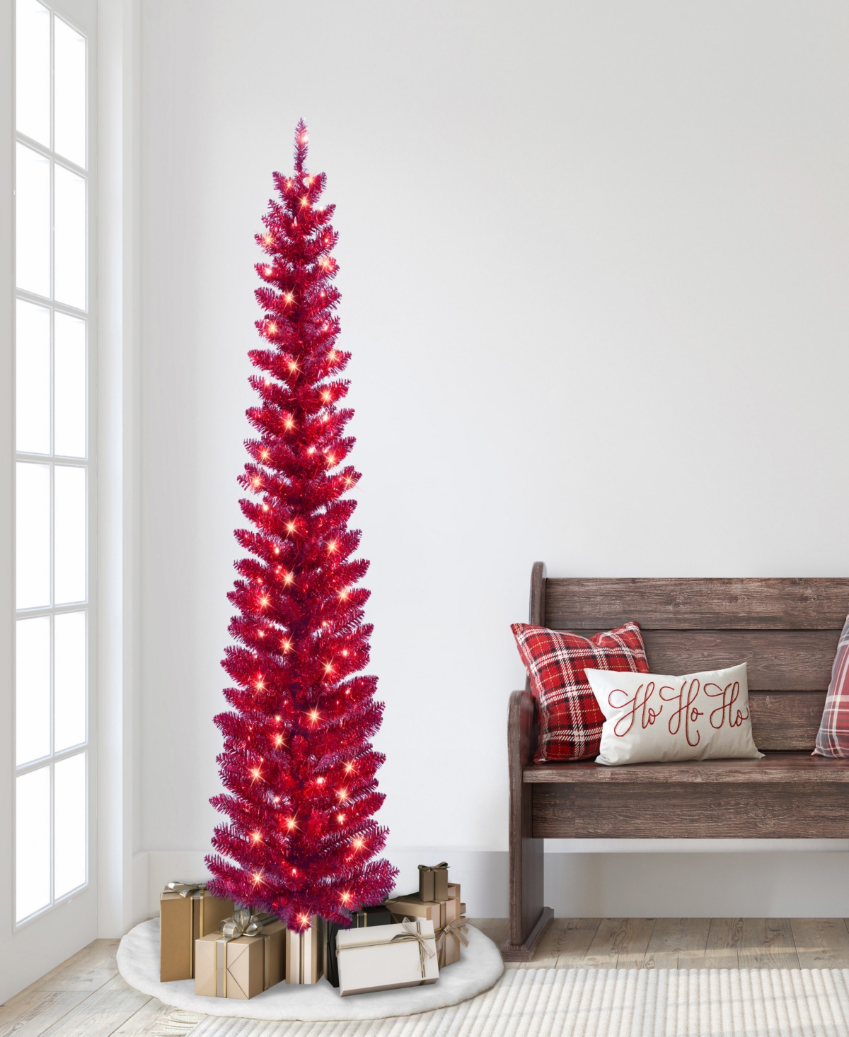 Puleo 6' Pre-lit Tinsel Artificial Tree In Red