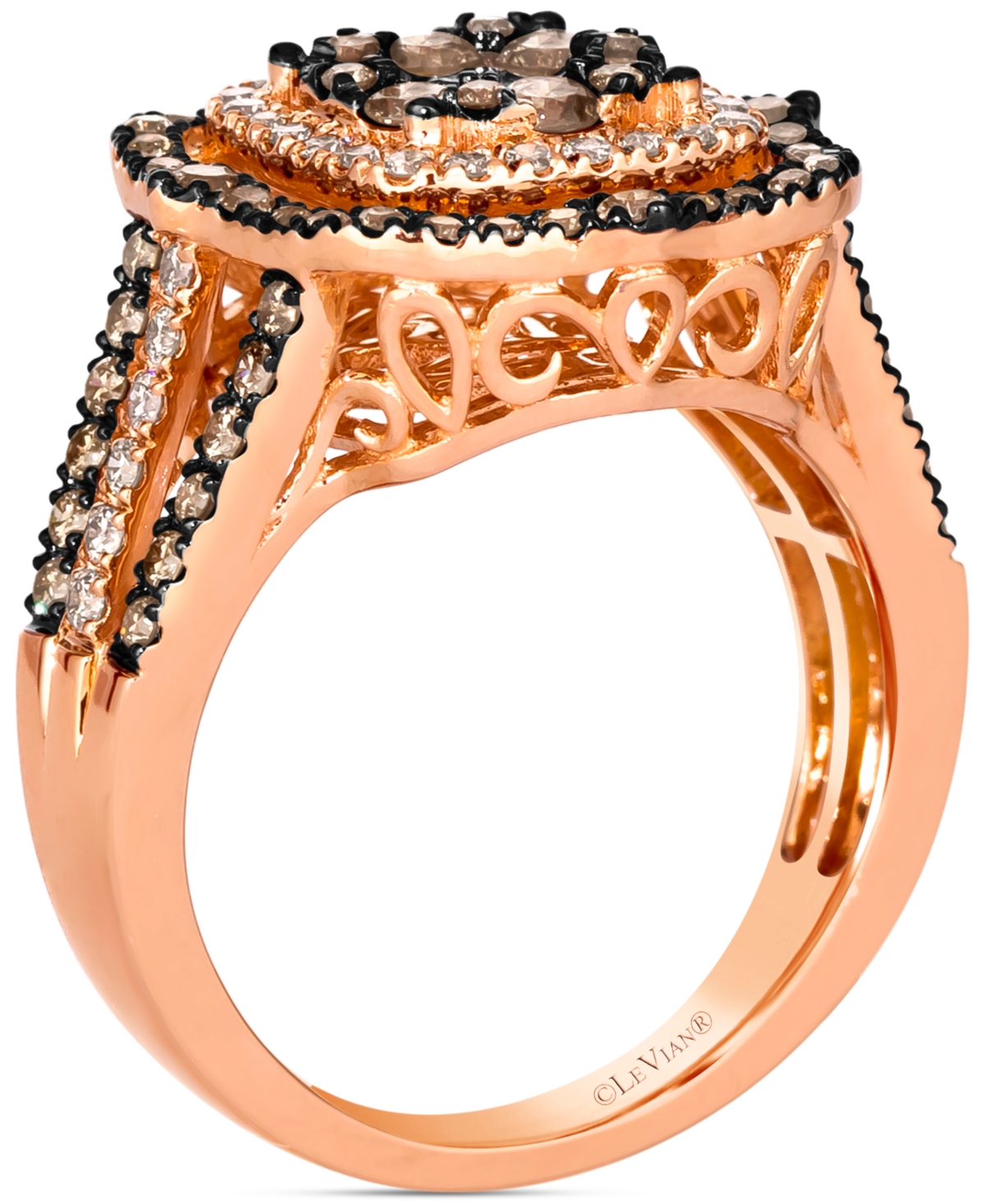 Shop Le Vian Chocolate Diamond & Nude Diamond Halo Cluster Ring (1-1/2 Ct. T.w.) In 14k Rose Gold (also Available In Yellow Gold