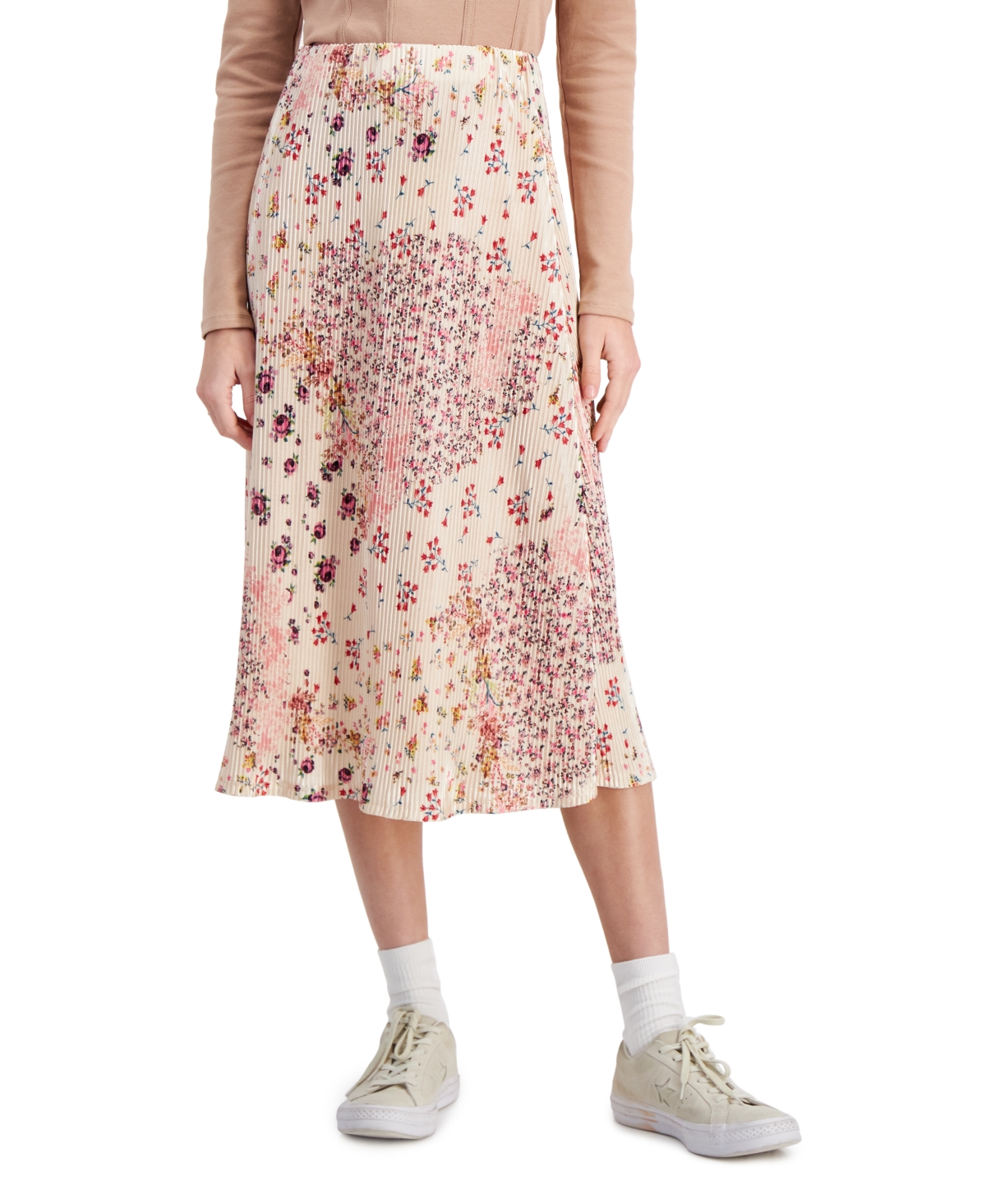 Love, Fire Women's Pleated Elasticized-waist Midi Skirt In Ivory Floral