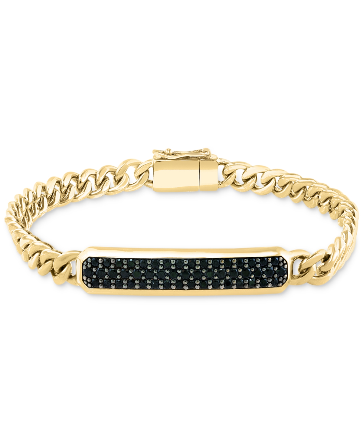 Effy Collection Effy Men's Black Spinel Panzer Chain Bracelet (1-1/2 Ct. T.w.) In 14k Gold-plated Sterling Silver In Gold Over Silver