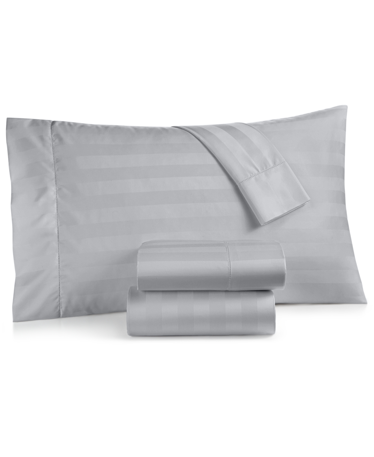 Charter Club 1.5" Stripe 550 Thread Count 100% Cotton 3-pc. Sheet Set, Twin, Exclusively At Macy's In Silver