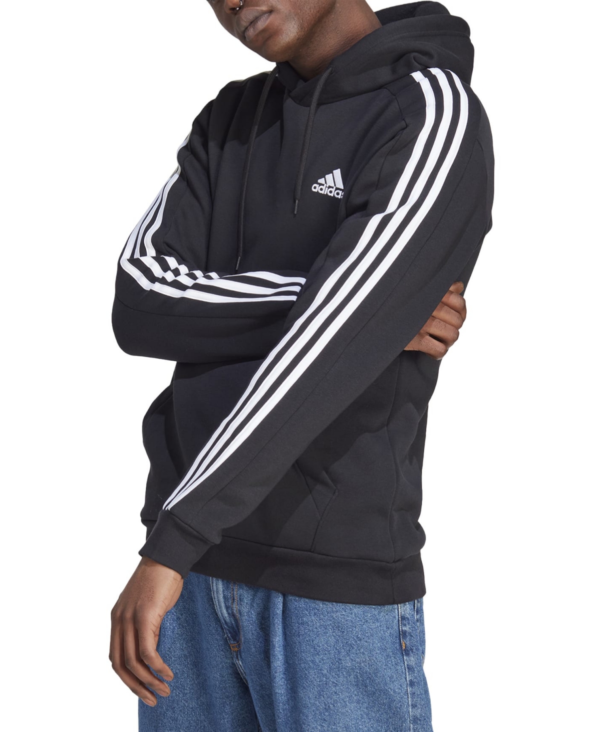 Men's Essentials 3-Stripes Regular-Fit Fleece Hoodie, Regular & Big & Tall - Black/wht