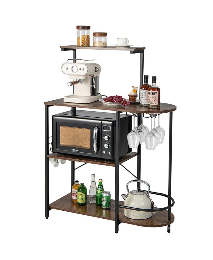 Costway Kitchen Bakers Rack Microwave Stand Coffee Bar w/ SHooks