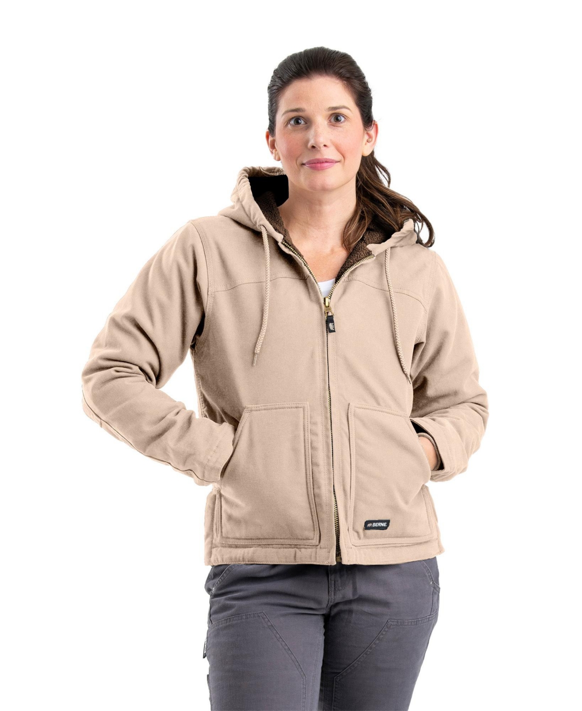 Plus Size Lined Softstone Duck Hooded Jacket - Sand