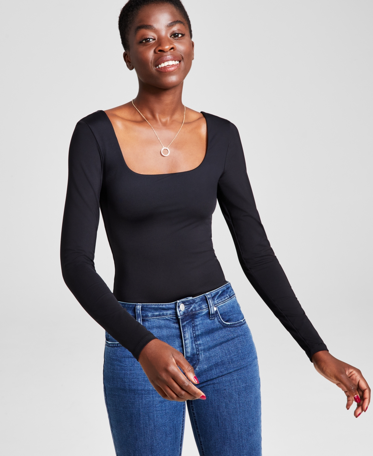 And Now This Women's Square-neck Long-sleeve Bodysuit, Created For Macy's  In Almond