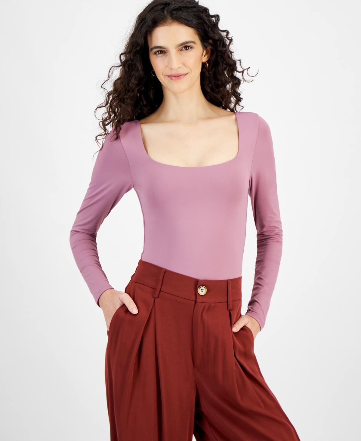 And Now This Women's Square-neck Long-sleeve Bodysuit, Created For Macy's In Saxifrage