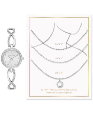 Jessica Carlyle Womens Crystal Bracelet Watch 30mm 3-Pc Necklace Gift Set - Silver 25$