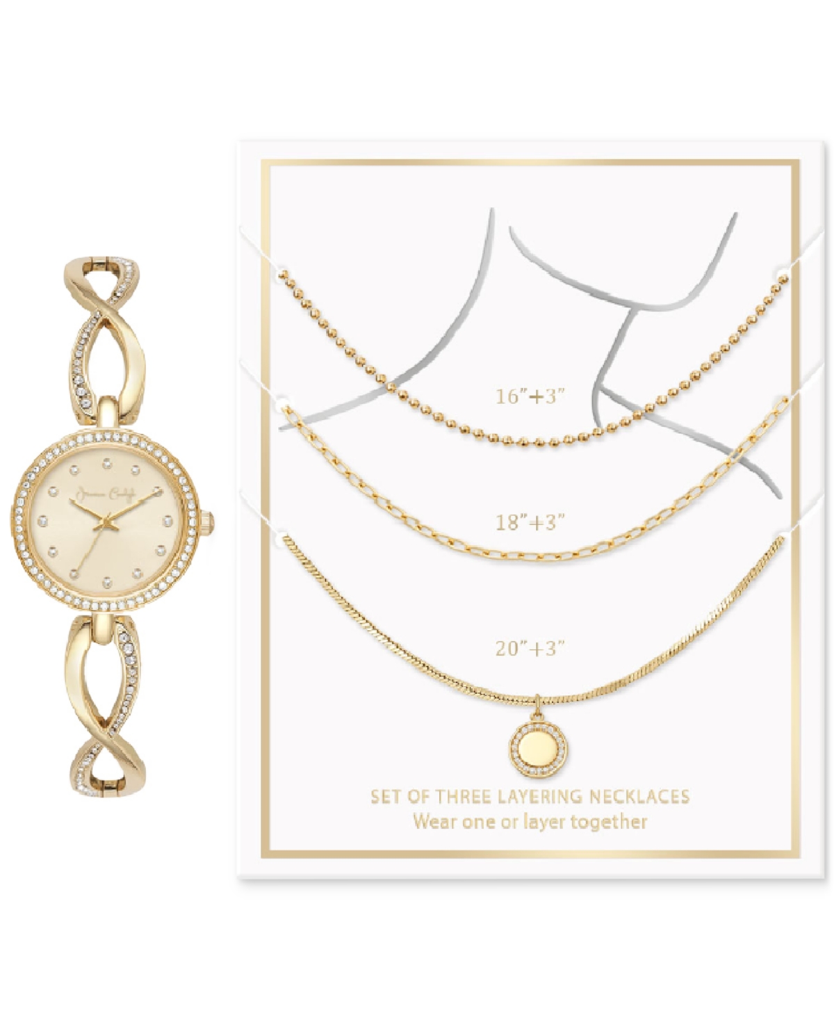 Jessica Carlyle Women's Crystal Bracelet Watch 30mm & 3-pc. Necklace Gift Set In Gold