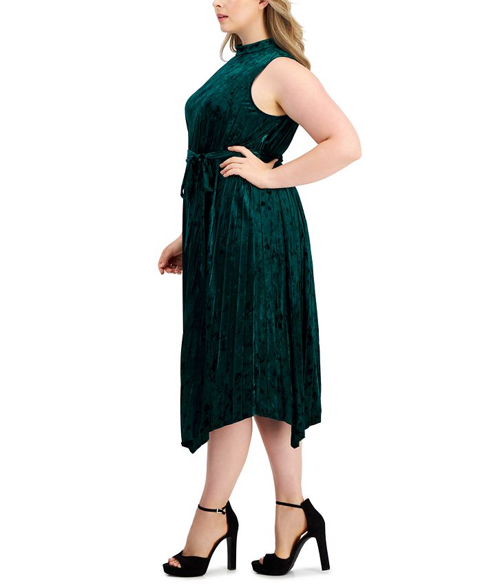 Tahari ASL Plus Size PleatedSkirt Crushed Velvet Midi Dress Macy's