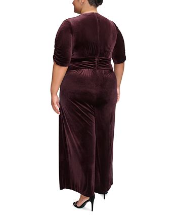 Vince Camuto Plus Size Cat V Neck Twist Detail Velvet Jumpsuit