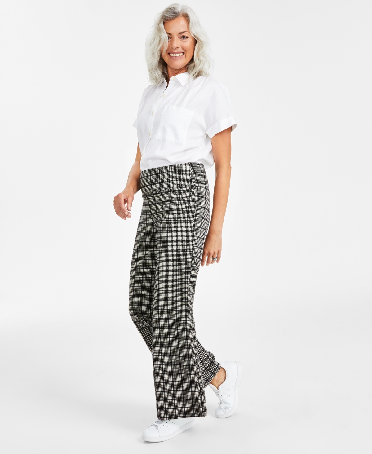 Style Co Women's Plaid Pull-On Wide-Leg Ponte Pants, Created for