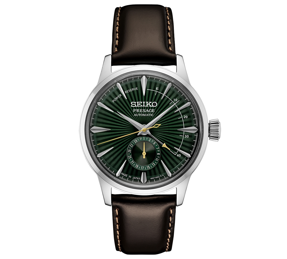 Men's Automatic Presage Cocktail Time Brown Leather Strap Watch 41mm - Green