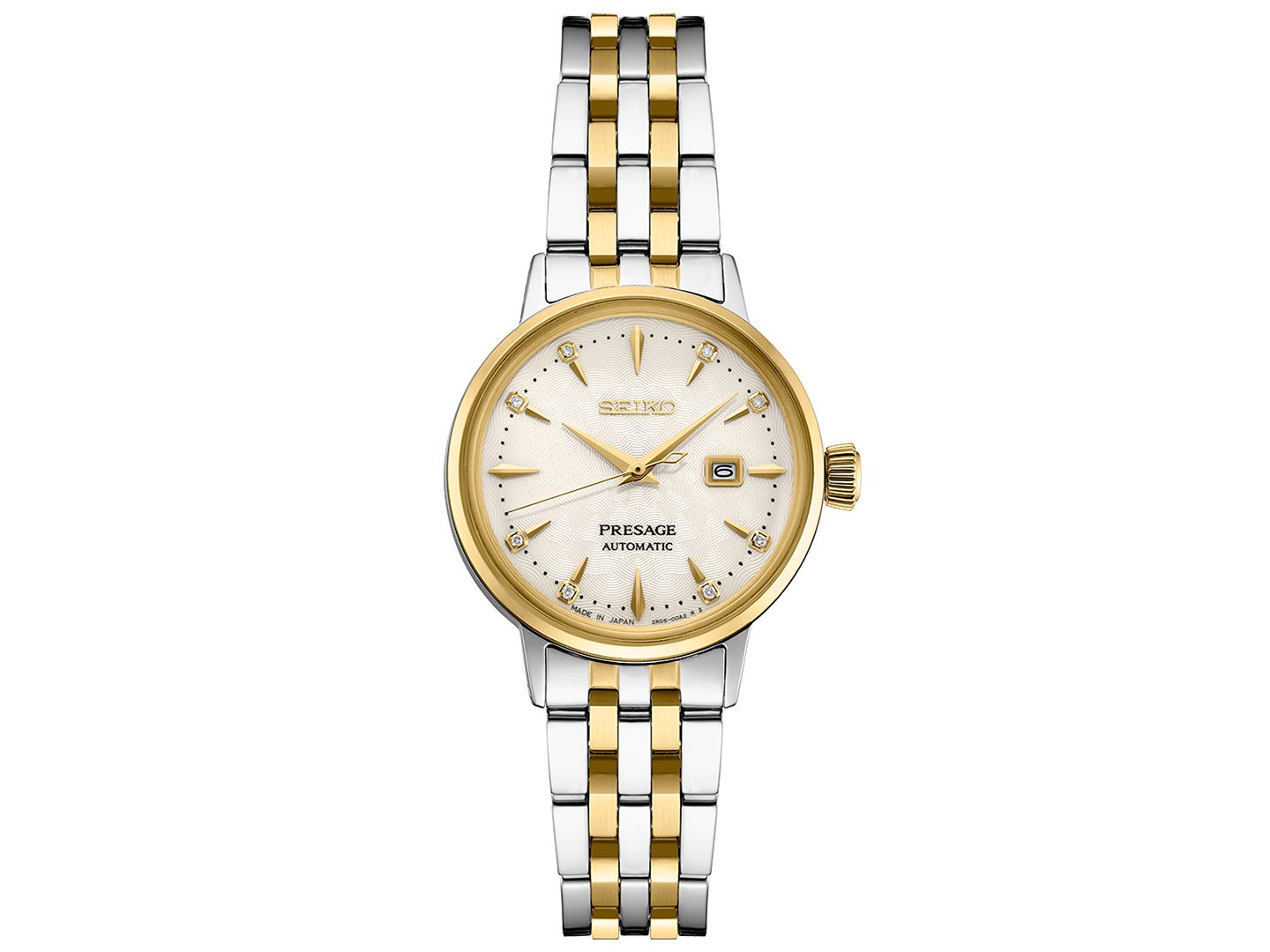 Женские часы Seiko Automatic Presage Diamond (1/10 ct. t.w.) Two-Tone Stainless Steel Bracelet Watch 30mm — фото 1