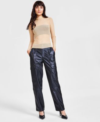 Bar III Petite Faux-Leather Wide-Leg Pants, Created for Macy's - Macy's