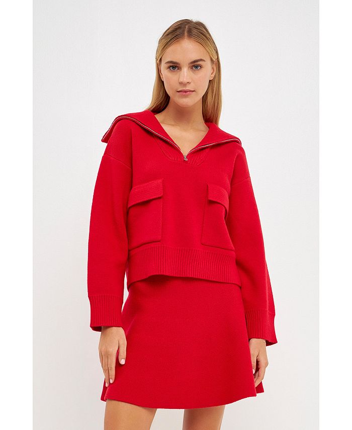 English Factory Women's QuarterZip Knit Sweater Macy's