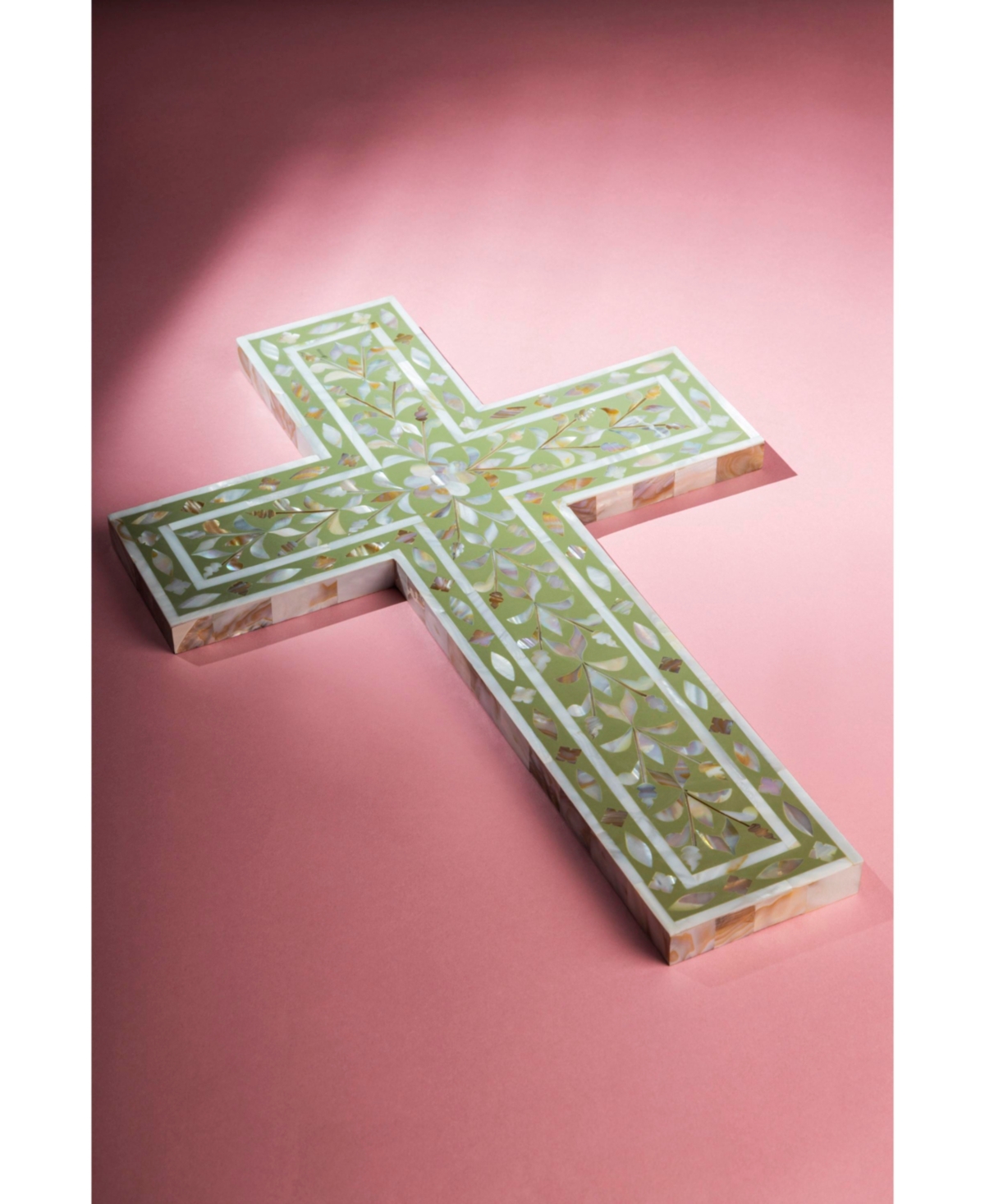 Gauri Kohli Jodhpur Mother of Pearl Decorative Wall Cross -Pastel Green